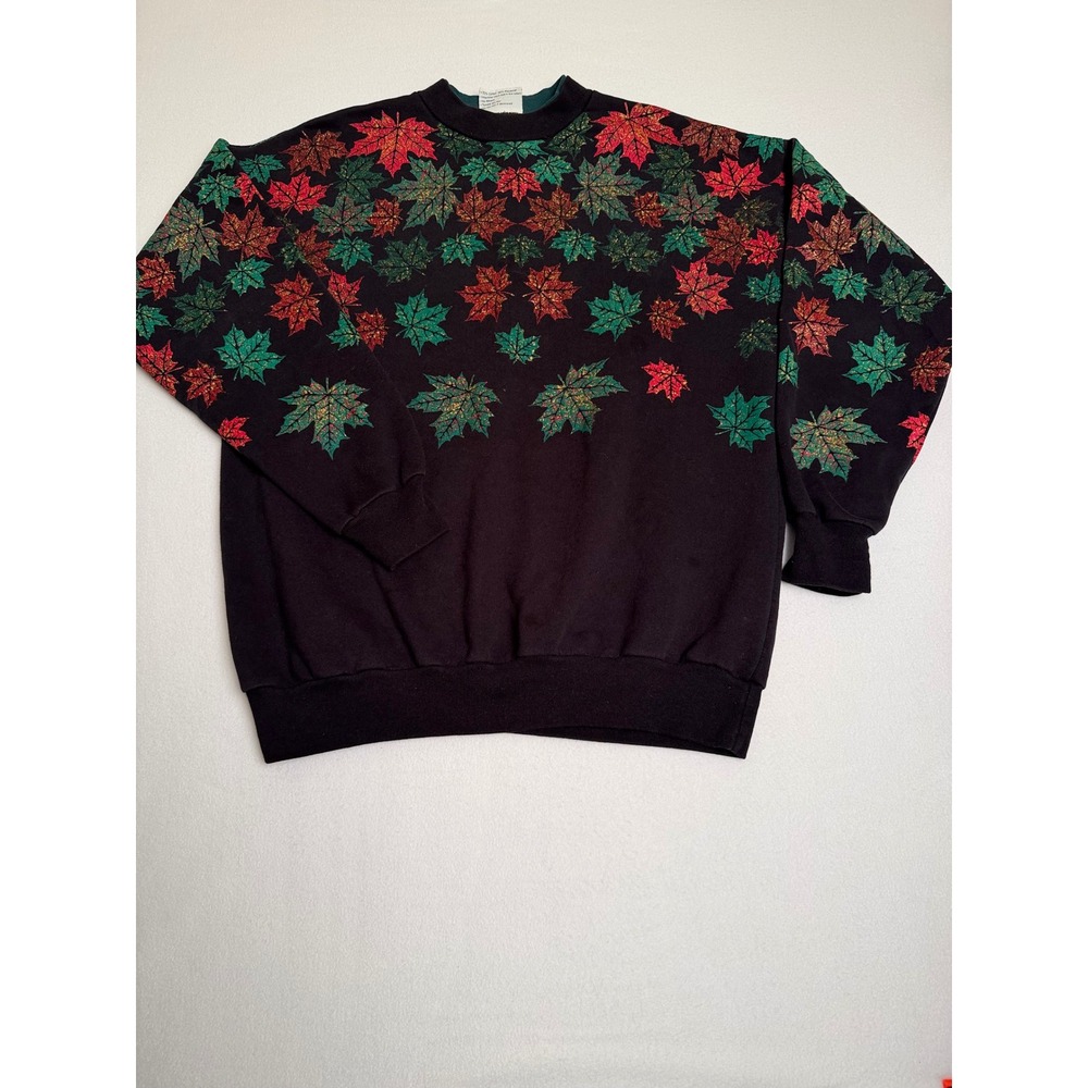 Artisans Sunschein Designs Maple Leaf Glitter Sweatshirt Black L-XL Made in USA